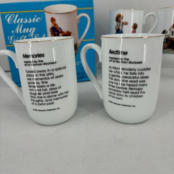 Norman Rockwell Mug Gift Set Vintage 1986 Museum Collections 24 K Gold Trim Cups - Picture 5 of 12